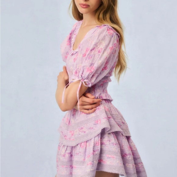 LOVESHACKFANCY Ruffle Mini Heirloom Print Skirt Hibiscus size xs - Picture 4 of 8